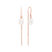 Cercei lungi cu lant si perle naturale albe din argint placat cu aur roz DiAmanti SK22237GE-G